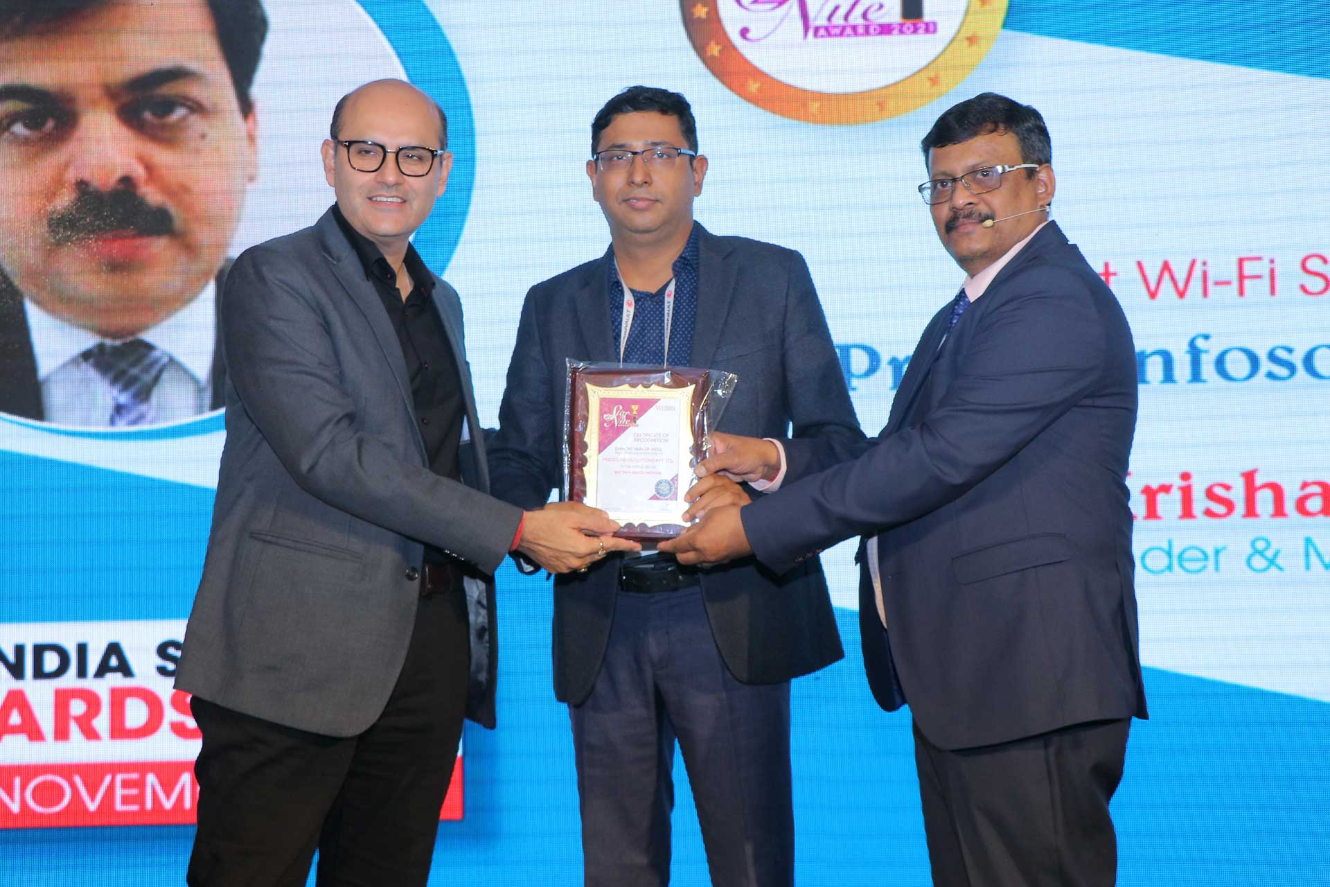 Wi-Fi Service Provider Award goes to PRESTO INFOSOLUTIONS PVT. LTD., at 20th Star Nite Awards 2021